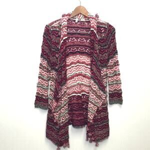 Anthropologie MOTH Pink White Knit Tassel Drape Open Cardigan Medium